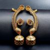 Flower design gold plated jhumka earcuff with stone work