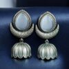 Traditional Oxidized Jhumka Earrings | Silver Replica Monalisa Stone Perfect Jewelry Gift for Her 17 Oxidized silver replica jhumka earrings with Monalisa stone