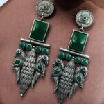 Beautiful Design Silver Replica Peacock Dangler Earrings | Stone Work Oxidized Jewelry - "Green"