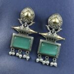 Beautiful Design Two-Tone Stud Earrings | Monalisa Stone with Pearl Detailing - "Mint"