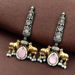 Premium Look Nandi Design Two-Tone Earrings | Stone & Pearl Work Beautiful Statement Jewelry - "Baby Pink"