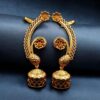 Flower design gold plated jhumka earcuff with stone work
