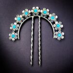 Ethnic Silver Plated Flower Bun Stick | Beautiful Hair Accessory with Stone Work - "Aqua"