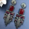 Oxidized silver replica peacock dangler earrings with stone work