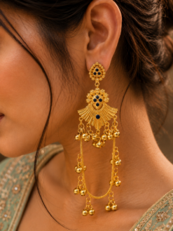 Golden Kashmiri Jhumka Earrings with traditional handcrafted gold-tone dome design for women ethnic wear