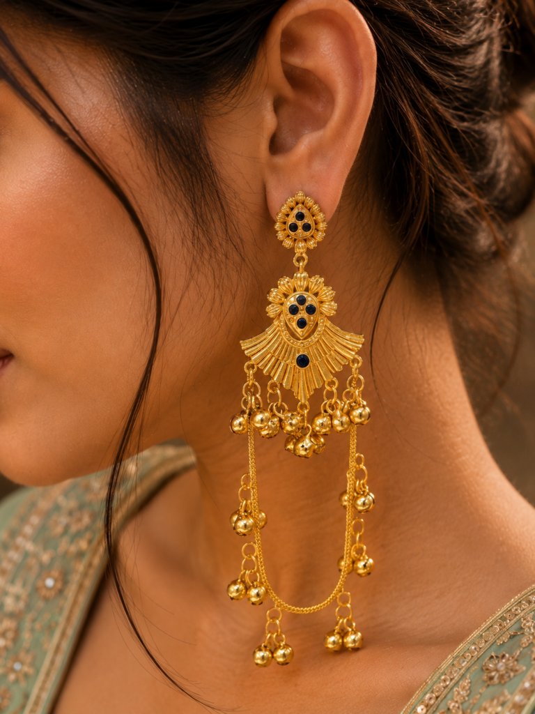 Golden Kashmiri Jhumka Earrings – Traditional Attractive Dangle Jewelry