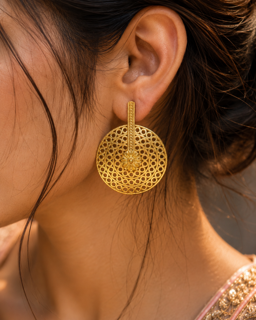 Stunning Ancient Look Golden Studs with Timeless Royal Charm