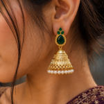 Luxurious Gold Plated Jhumka Earrings with Sparkling Stone Pearl Work