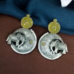 Traditional Elephant Design Earrings | Stone & Pearl Detailing Beautiful Jewelry Gift For Her - "Yellow"