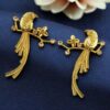 Gold plated parrot stud earrings with flower design and stone work