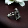 Oxidized silver plated floral art adjustable ring