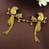 Gold plated parrot stud earrings with flower design and stone work