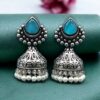 Traditional Monalisa stone silver plated pearl jhumka earrings