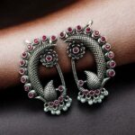 Bulk 46 Silver Plated Peacock Earcuff for Women with Stylish Ethnic Design - "Red"