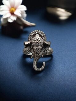 Oxidized silver replica Ganesha ring for women