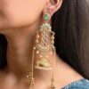 Elegant Long Kashmiri Jhumka Earrings in antique gold finish