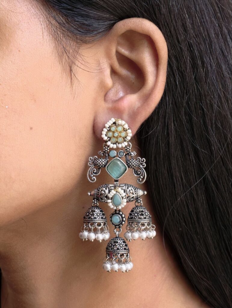 Stunning Peacock Two Tone Earrings with Elegant Premium Finish