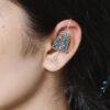 Oxidized silver plated floral art earcuff