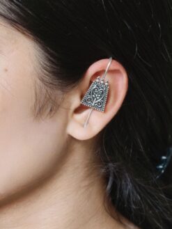 Oxidized silver plated floral art earcuff