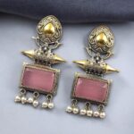 Beautiful Design Two-Tone Stud Earrings | Monalisa Stone with Pearl Detailing - "Baby Pink"