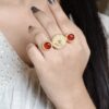 Gold plated adjustable ring with Monalisa stone and pearl work
