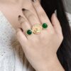 Gold plated adjustable ring with Monalisa stone and pearl work