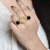 Gold plated adjustable ring with Monalisa stone and pearl work