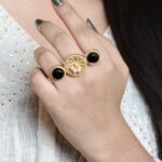 Traditional Gold Plated Adjustable Unique Design Ring | Monalisa Stone & Pearl Work - "Black"