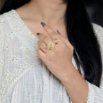 Traditional Gold Plated Adjustable Unique Design Ring | Monalisa Stone & Pearl Work