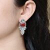 Silver replica leaf design stud earrings with Monalisa stone