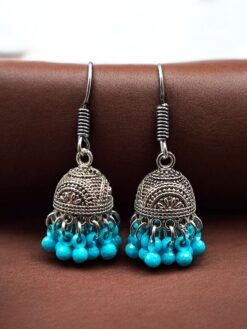 German silver jhumki earrings with ghungroo and hook style