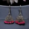 Ethnic German Silver Floral Art Jhumki Hook Earrings with Ghungroo Detailing