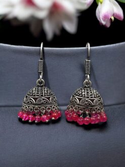Ethnic German Silver Floral Art Jhumki Hook Earrings with Ghungroo Detailing