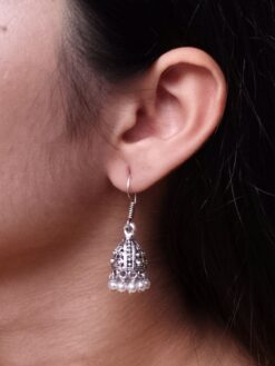 German silver floral art jhumki hook dangler earrings