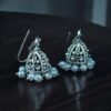 German silver floral art jhumki hook dangler earrings