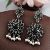 Silver Replica Oxidized Flower Design Earring For Girls