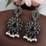 Silver Replica Oxidized Flower Design Earring For Girls