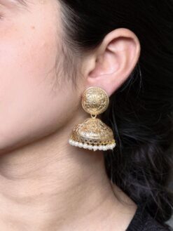 Traditional pearl floral gold plated jhumka earrings for women