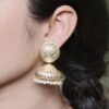 Floral pearl work gold plated jhumka dangler earrings