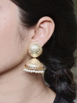 Floral pearl work gold plated jhumka dangler earrings