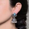 Traditional Monalisa stone silver plated jhumka earrings