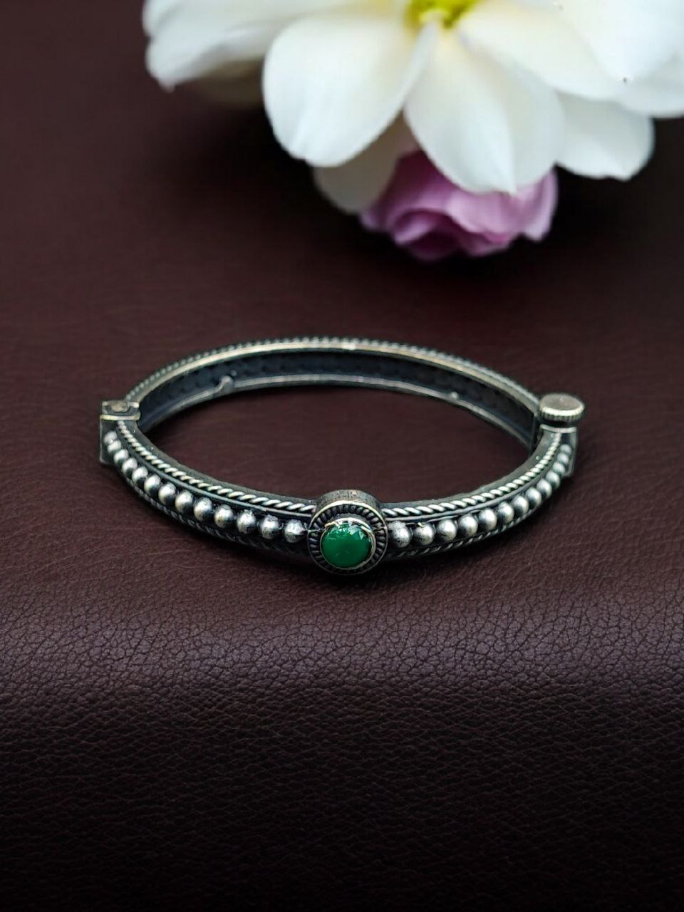 Antique Look Silver Plated Kada | Stone Work Openable Ethnic Perfect Bangle for Women 12 Antique look silver plated openable kada with stone work for women.