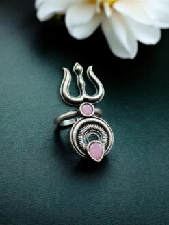 Premium silver replica Trishul ring for men featuring detailed Shiva Trishul design with polished finish for spiritual and stylish look.