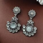 Bulk 14 Attractive Silver Replica Peacock Earrings for Women Dailywear Jewelry - "Grey"