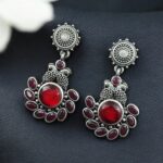Bulk 4 Attractive Silver Replica Peacock Earrings for Women Dailywear Jewelry - "Red"