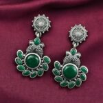 Bulk 10 Attractive Silver Replica Peacock Earrings for Women Dailywear Jewelry - "Green"