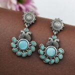 Bulk 20 Attractive Silver Replica Peacock Earrings for Women Dailywear Jewelry - "Aqua"