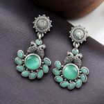 Bulk 18 Attractive Silver Replica Peacock Earrings for Women Dailywear Jewelry - "Mint"