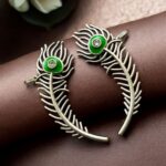 Silver Replica Meenakari Peacock Feather Earcuff | Traditional Ethnic Statement Jewelry