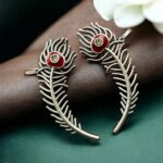 Silver Replica Meenakari Peacock Feather Earcuff | Traditional Ethnic Statement Jewelry - "Red"